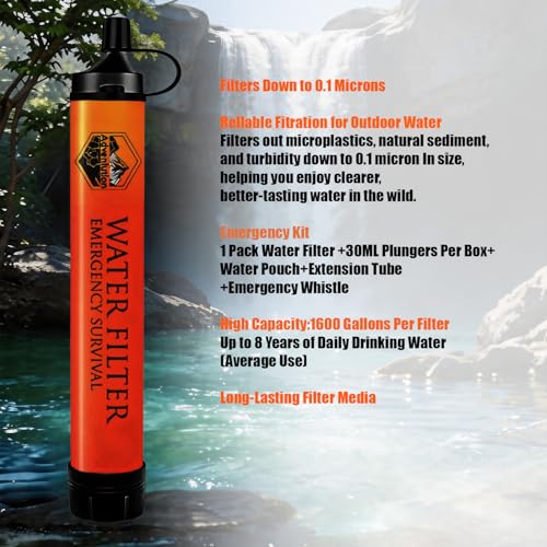 High Capacity Survival Water Filter Straw Kit with Emergency Whistle