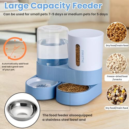 Automatic Cat Feeder Stainless Steel Water Dispenser Gravity Food Feeder and Waterer Set with Pet Food Bowl for Small Medium Kitten Puppy Pets Large Capacity