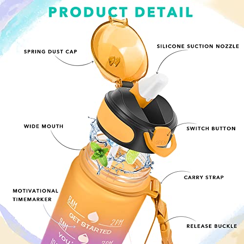 32 oz Water Bottle with Times to Drink and Straw