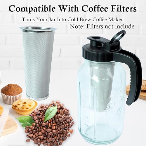 Mason Jar Pitcher 64 Oz 2 Set Sun Tea Glass Jar With Spout 2 Quart Wide Mouth Half Gallon Pitcher For Cold Brew (2 Count)