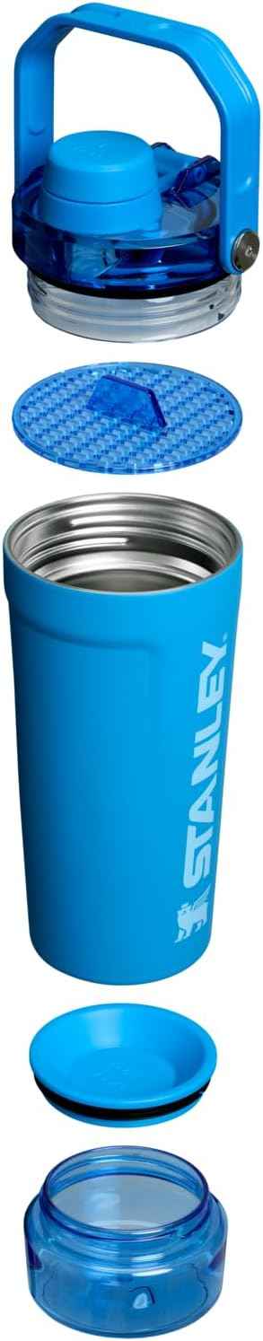 STANLEY Vitalize Shaker Bottle 20 oz | Leakproof Insulated Stainless Steel Shaker Cup | Base Storage and Twist On Fast Flow Lid | Protein Shakes and Pre Workout Powder | BPA-Free | Azure