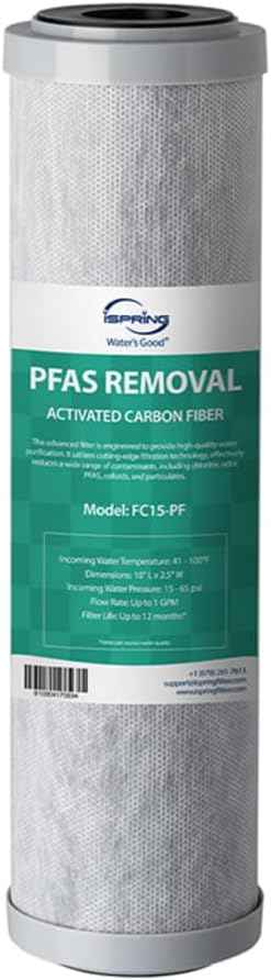 iSpring FC15-PF SGS Tested Replacement Activated Carbon Fiber Water Filter Cartridge for US31-PF Under Sink Water Filtration System and CW31-PF RV Water Filter System, Removes PFAS, Up to 12 Months