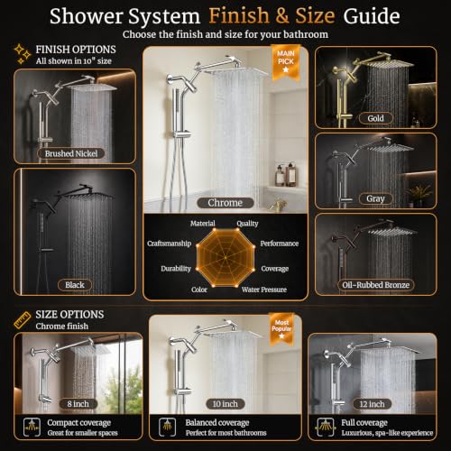 All Metal 10"Luxurious Rain Shower Head with Handheld Spary