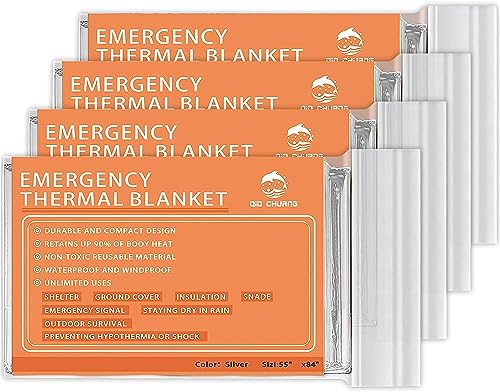 Emergency Mylar Thermal Blankets 4 Packs Survival Kit 84''x55'' (4 Count)