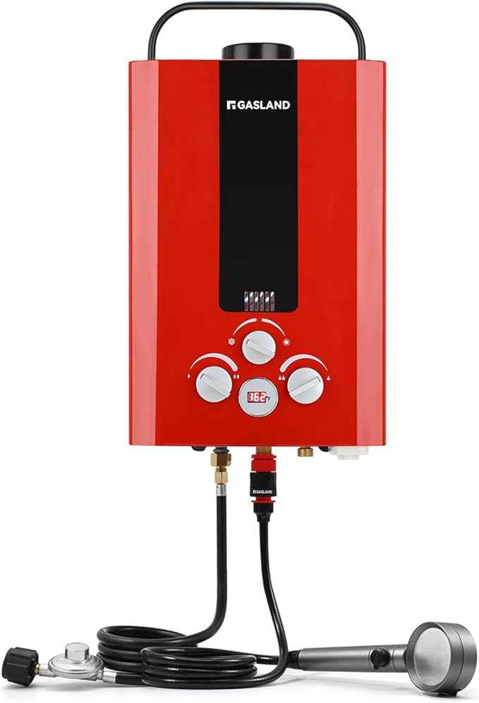 GASLAND Outdoors Tankless Water Heater Propane,1.58GPM 6L Portable Hot Water Heater,Overheating Protection,for RV Cabin Barn Camping Boat, Red, BE158R