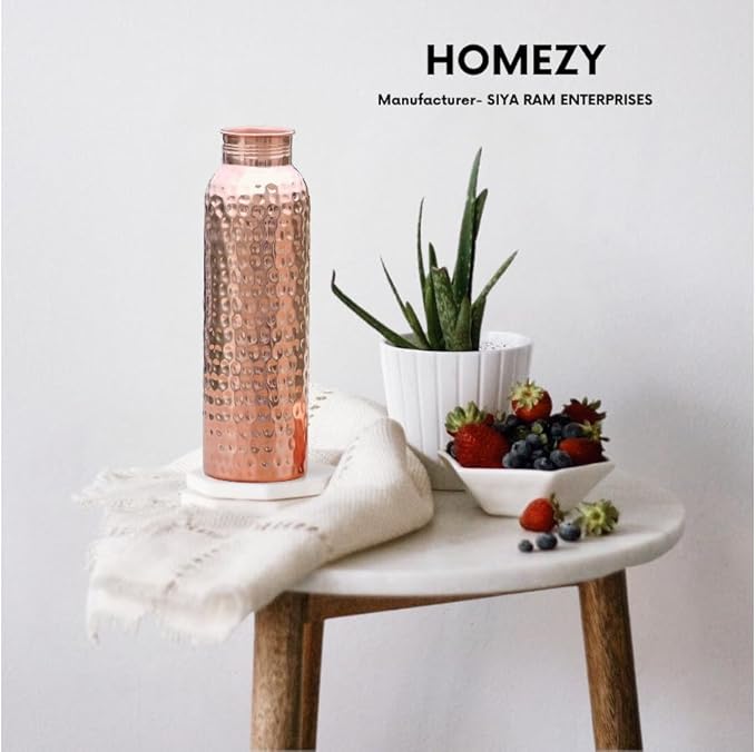Copper Water Bottle (34oz/1000ml) 100% Pure Handmade Hammered Ayurvedic Pure Copper Vessel for Drinking Heavy Duty & Leak-proof