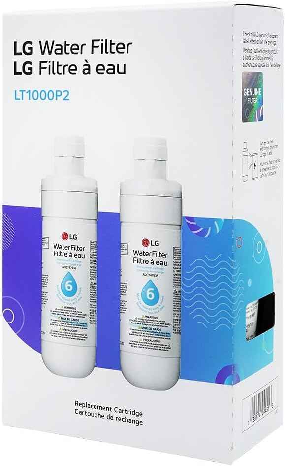 LG LT1000P2 6-Month / 200 Gallon Refrigerator Replacement Water Filter, Reduces Chlorine, 2 Count (Pack of 1), White.