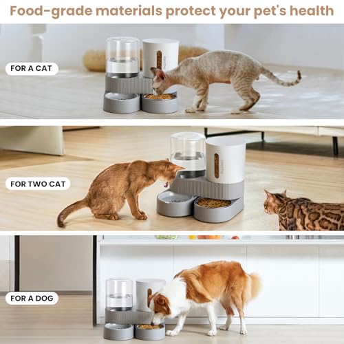 2 Pack Automatic Cat Feeder Stainless Steel Water Dispenser Gravity Food Feeder and Waterer Set with Pet Food Bowl for Small Medium Kitten Puppy Pets Large Capacity