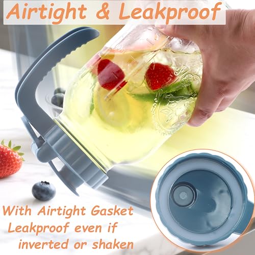 Mason Jar Pitcher 32 OZ With Pour Spout Lids 1 Quart Wide Mouth Water Pitcher Airtight And Leakproof Glass Carafe With Handle And Flip Cap For Milk