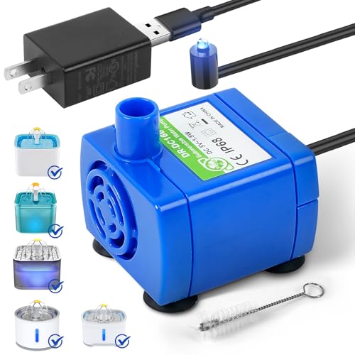 IP68 DR DC160 Submersible Water Pump Cat Water Fountain Pump for Tritone Ceramic Stainless Steel Round Flower Cap Cat Fountains Automatic Pet Water Dispenser Replacement Pump