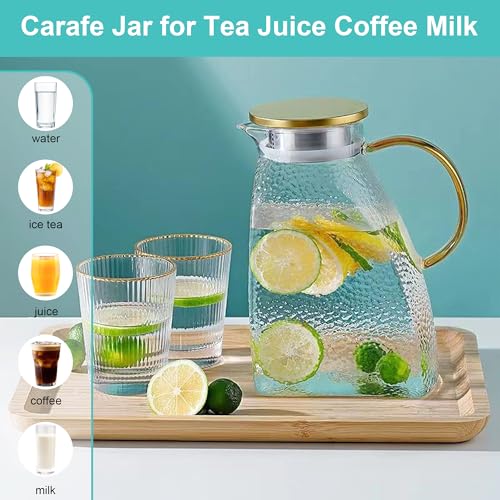 Glass Water Pitcher with Gold Lid for Fridge