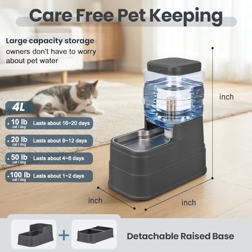 Automatic Cat Water Dispenser Gravity Stainless Steel Water Feeder Dog Waterer Feeder with Wide Mouth Bowl for Small Medium Dog Puppy Kitten