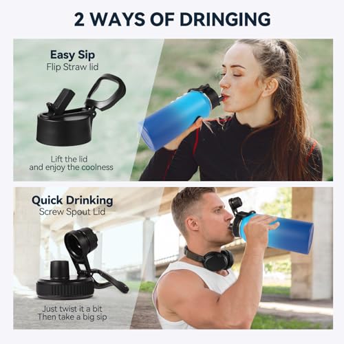 32 oz Insulated Water Bottle with 2 Lids