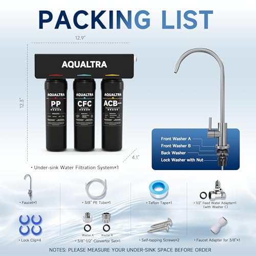 USF-3F-10 Slightly Alkaline Under Sink Water Filter System, 8K-32K Gal with Faucet, Reduce PFOA, PFOS, Chlorine, Lead, Mercury, Chloramine, Fluoride, Microplastics Particles, Bad Taste & Odor