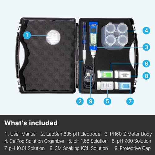 PH60Z HF Smart Handheld pH Meter Tester Kit with LabSen 835 ATC pH Electrode for Lab