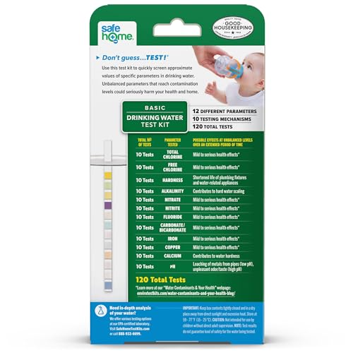 12-in-1 Basic Drinking Water Test Kit – DIY Testing for Hardness, Copper, Nitrate, Fluoride, Iron, and More – City Taps or Well Water – 10-Strips