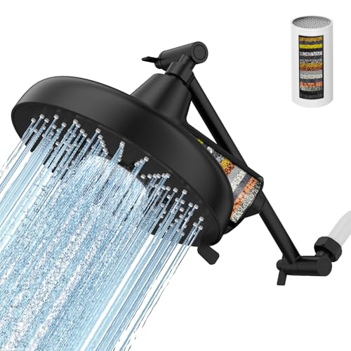 8 Inch Filtered Shower Head with Extension Arm Matt Black