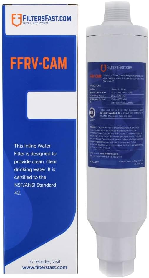 FiltersFast FFRV-CAM Inline Water Filter Hose Faucet Sediment Cartridge for RV, Marine Boat, Car Washing, Camping, Farm, Pool, Pets, Spa, Garden