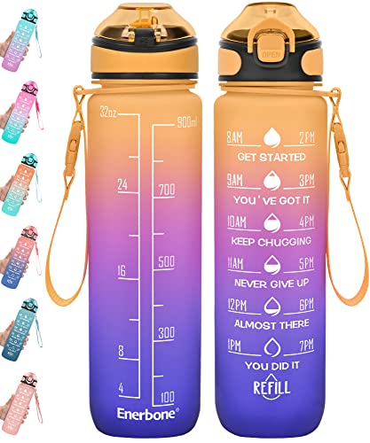 32 oz Water Bottle with Times to Drink and Straw