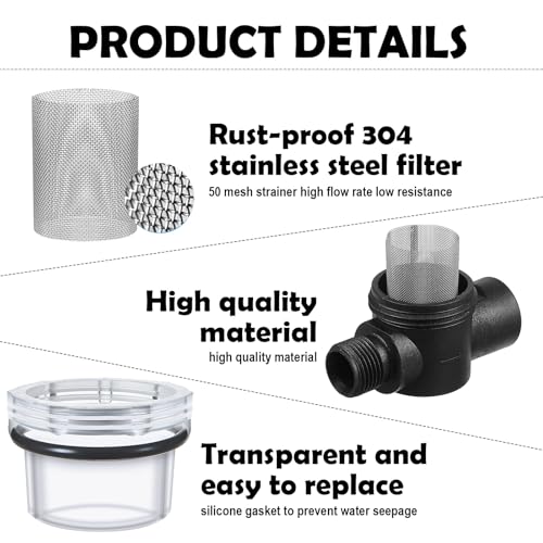 2 Pcs Water Pump Strainer Filter Set Include Twist on Pipe Filter and Extra 50 Mesh Stainless Steel Screen (2 Count)