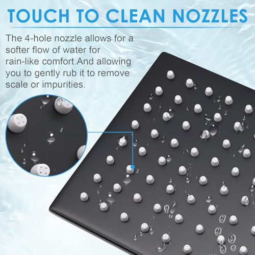 6 Inch Square Shower Head Black Stainless Steel High Pressure Rain Shower Heads with Extension Arm Adjustable Angle Replacement Shower Head for Modern Bathroom