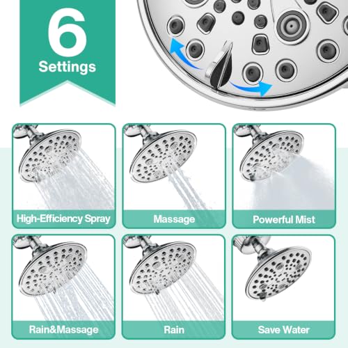 6 Spray High Pressure Filtered Shower Head for Hard Water Combo
