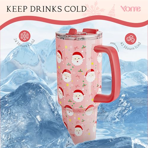 40 oz Christmas Tumbler with Handle and Flip Straw for Women