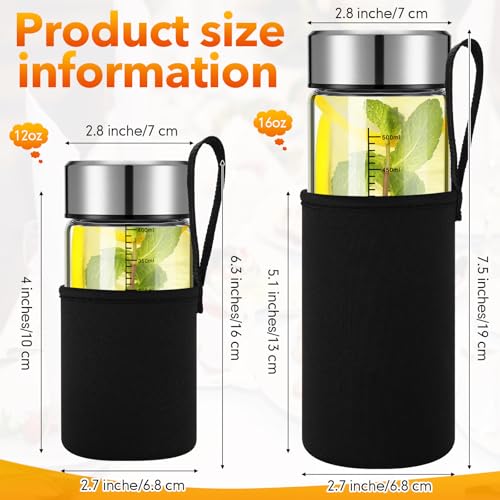 6 Pack 12 Oz Wide Mouth Glass Juice Bottles Glass Water Bottles with Lids and Sleeve for Juicing Smoothies Milk Protein Infused Water Reusable Leakproof Borosilicate Bottle (6 Count)