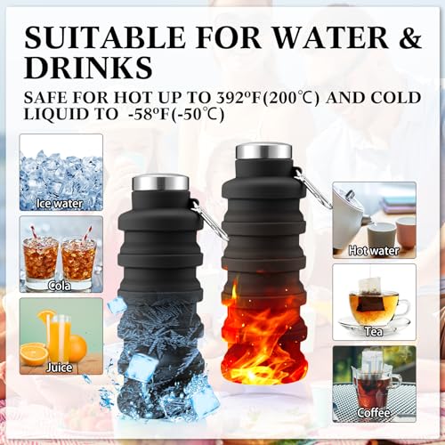 4 Pcs Collapsible Water Bottles 17 oz Reusable Silicone Foldable Travel Water Bottle Portable Leak Proof Sports Water Bottles for Gym Camping Hiking (4 Count)