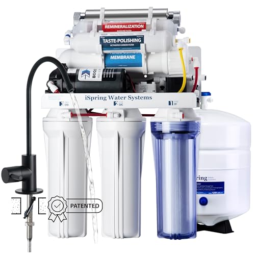RCC1UP-AK-BLK, 7-Stage Alkaline UV Reverse Osmosis Water Filter with Booster Pump, Sleek Black RO Faucet TDS PFAS Microplastic Removal, Patented Top-Mounted Faucet Design for Easy Installation