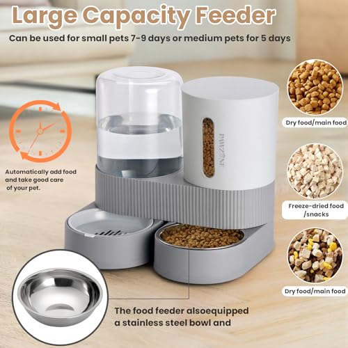 2 Pack Automatic Cat Feeder Stainless Steel Water Dispenser Gravity Food Feeder and Waterer Set with Pet Food Bowl for Small Medium Kitten Puppy Pets Large Capacity