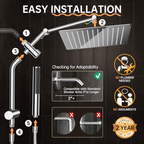 All Metal 12" Luxurious Shower Head with Handheld