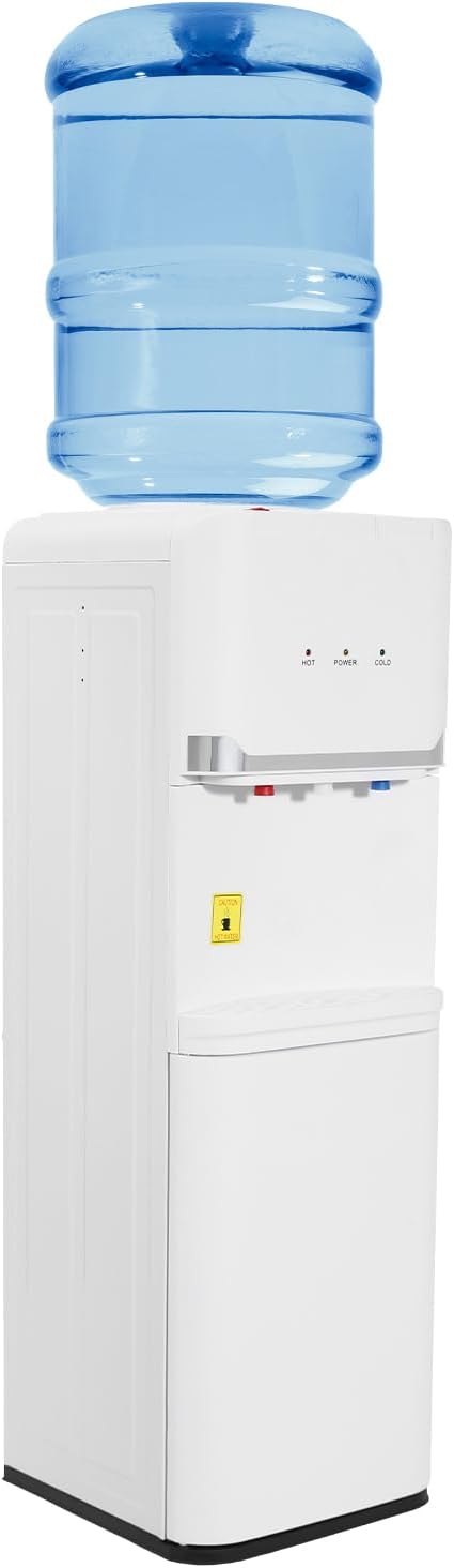 Top Loading Water Dispenser, Water Cooler Dispenser with Double Storage Cabinets, Hot & Cold & Warm Water Dispenser for 5 Gallon Bottles with Child Safety Lock, 50-59 ℉&185-203 ℉
