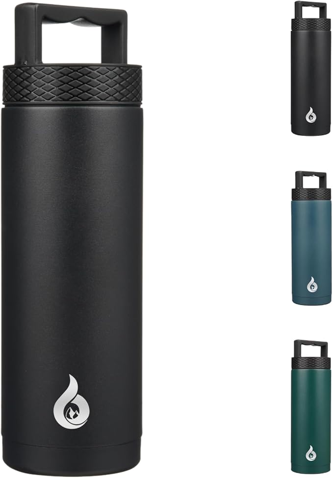 BJPKPK Insulated Water Bottles, Dishwasher Safe 18 oz Water Bottle with Handle, Leakproof BPA Free Thermal Flasks, Stainless Steel Jug for Sports, Black