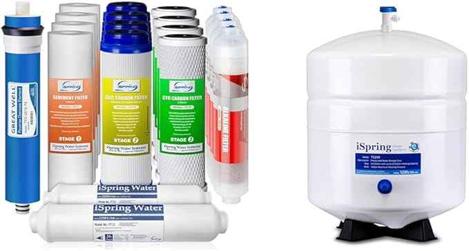 iSpring F19K75 2-Year Replacement Supply Set for 6-Stage Reverse Osmosis RO Water Filtration Systems & T32M Pressurized Water Storage Tank with Ball Valve for Reverse Osmosis RO Systems, 4 Gallon