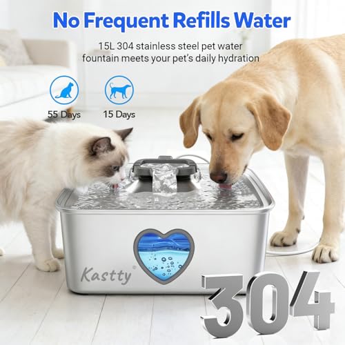 4Gal 15L Stainless Steel Dog Water Fountain for Pets