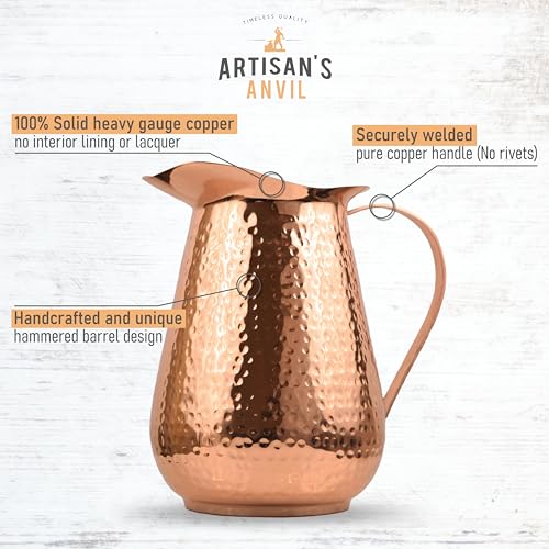 Hammered Copper Water Pitcher 70oz