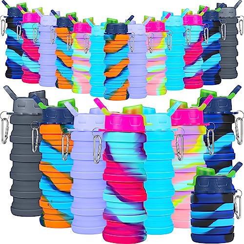 20 Pack Collapsible Water Bottles Bulk Foldable Water Bottles 17oz Silicone Portable Leak Proof Reusable Sports with Clip for Travel Hiking Camping Outdoor (20 Count)