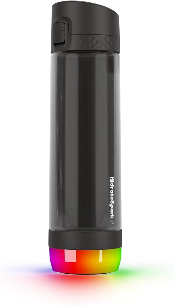 Hidrate Spark PRO Lite Bundle Smart Water Bottle - Tracks Water Intake & Glows to Remind You to Stay Hydrated, Chug & Straw lid, 24oz (Black)