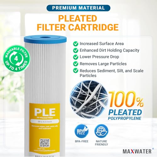 20 x 4.5 Whole House 1 Stage PP Pleated Sediment Filter System w