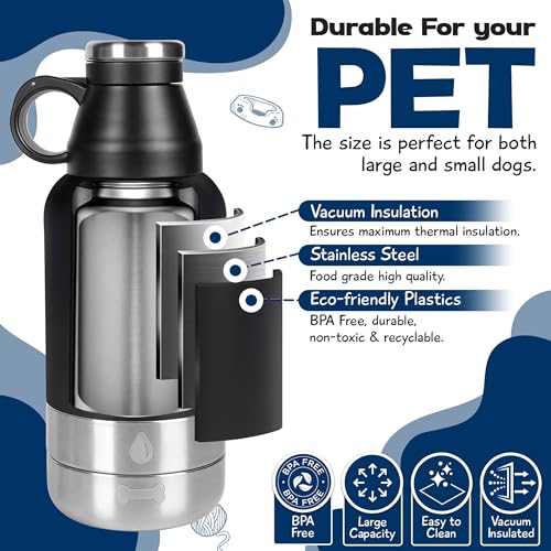 Portable Dog Water Bottle with 2 Removable Water Bowls for Dogs