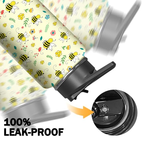 32oz Bee Water Bottle with Handle and Flip Straw