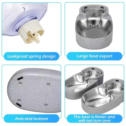 Automatic Cat Feeder and Water Dispenser with Stainless Steel Bowl Gravity Food Feeder and Waterer Set for Small Medium Dog Puppy Kitten 1 Gallon x 2