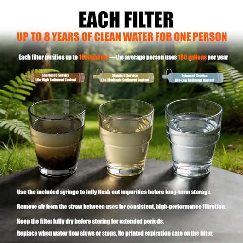 High Capacity Survival Water Filter Straw Kit with Emergency Whistle