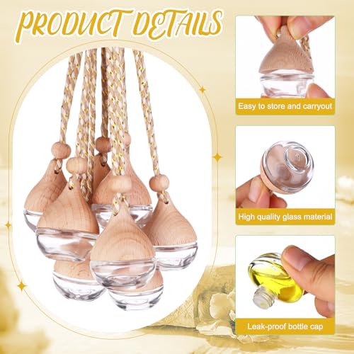 60 Pcs Hanging Car Air Freshener Car Diffuser Bottle Empty Glass Perfume Bottles Air Freshener Diffuser Bottle Pendant for Essential Oils Fragrance Aromatherapy Ornament Decor (60 Count)