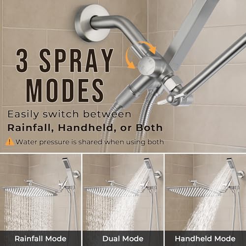 All Metal 16" Rain Shower Head with Handheld for Bathroom Upgrade