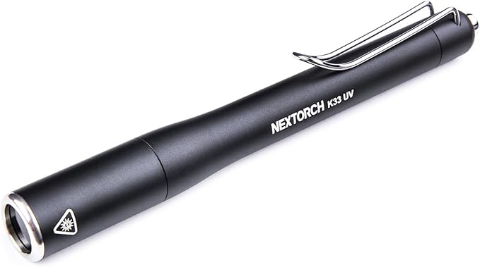 NEXTORCH K33 UV Pen Light, 365 nm Black Light Rechargeable Pocket Flashlight with Black Glass Filter & 1300 mW for Resin, Pet Urine Detection, Evidence Collection, Authentication, Hygiene Inspection