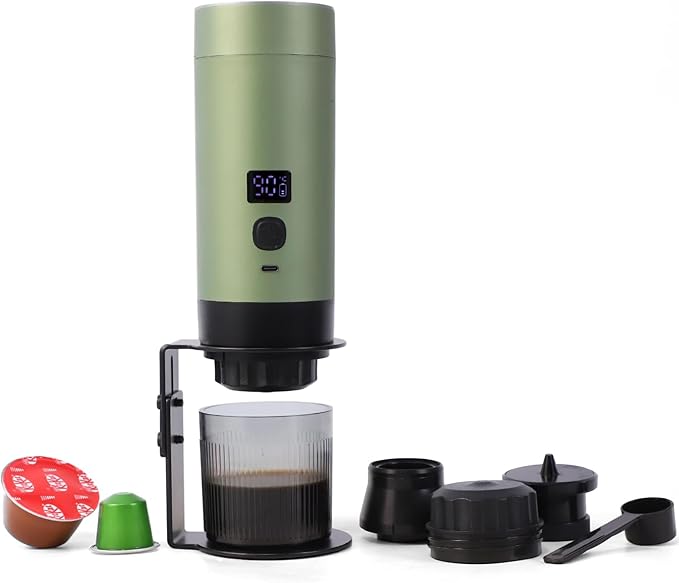 Wireless Mini Espresso Machine; Portable Coffee Maker for Travel/Camping/Office; 3-in-1 Single Serve Coffee Maker; Compatible with Capsules&Ground Coffee; Gifts for Espresso Lovers (Green)