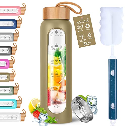 Glass Water Bottles 32 Oz with Silicone Sleeve