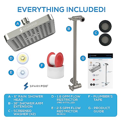 6" Square Rain Shower Head with 16" Shower Arm